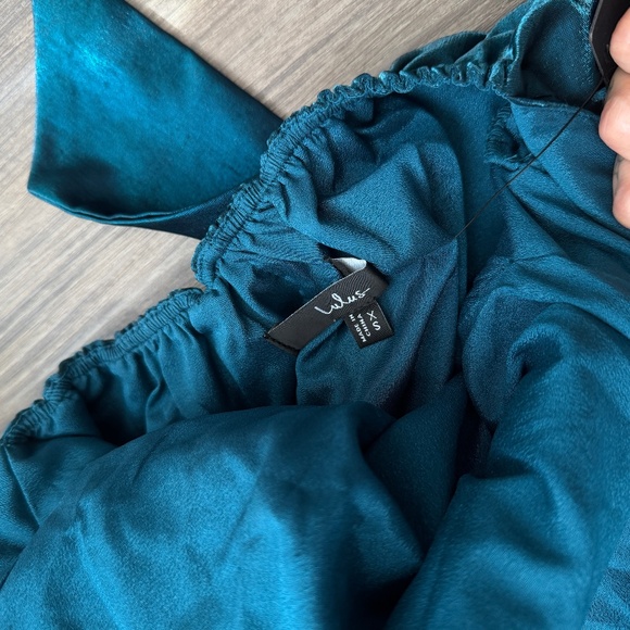 Immaculate Aura Shiny Dark Teal Taffeta Maxi Dress With Pockets NWT - Picture 2 of 4